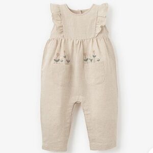 Elegant Baby Natural Linen Floral Jumpsuit